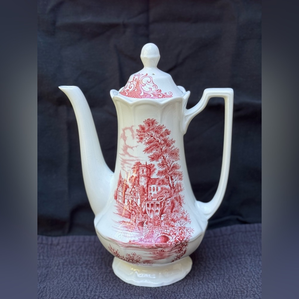 Vintage Royal Staffordshire J&G Meakin Stratford Stage Red Transferware